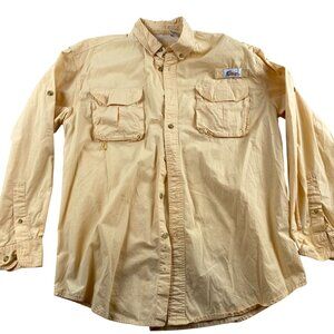World Wide Sportsman Mens Fishing Shirt Large Beige Caped Vented Long Sleeve